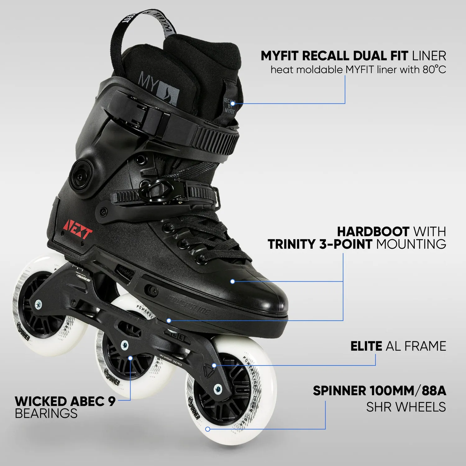 Powerslide Next Core Black 100 rulleskøjter sort 3-hjulet city