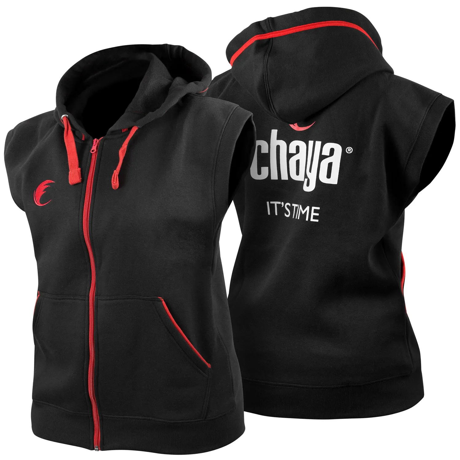 Chaya Logo hættetrøje ærmeløs sort lynlås