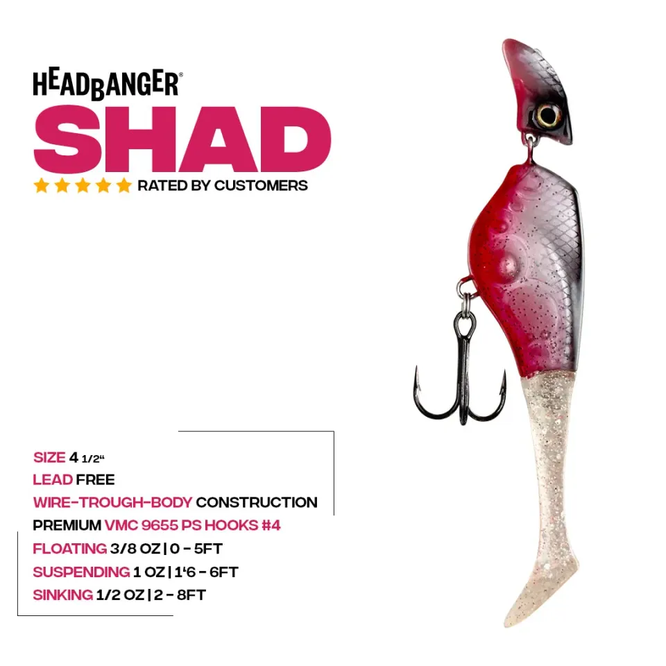 Headbanger Shad 4-1/2 swimbait Sinking Bleeding Ghost