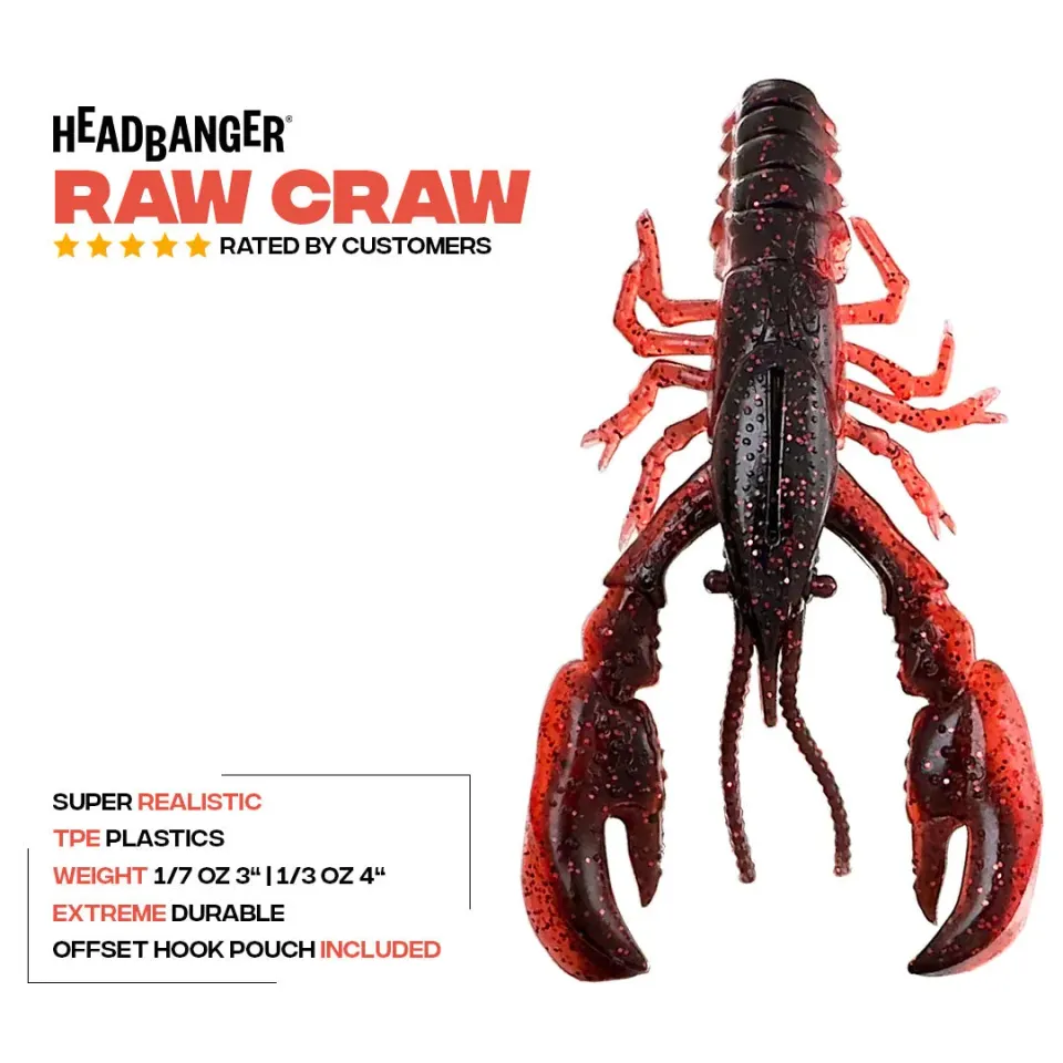 Headbanger RawCraw softbait 3" 5-pak Red Craw