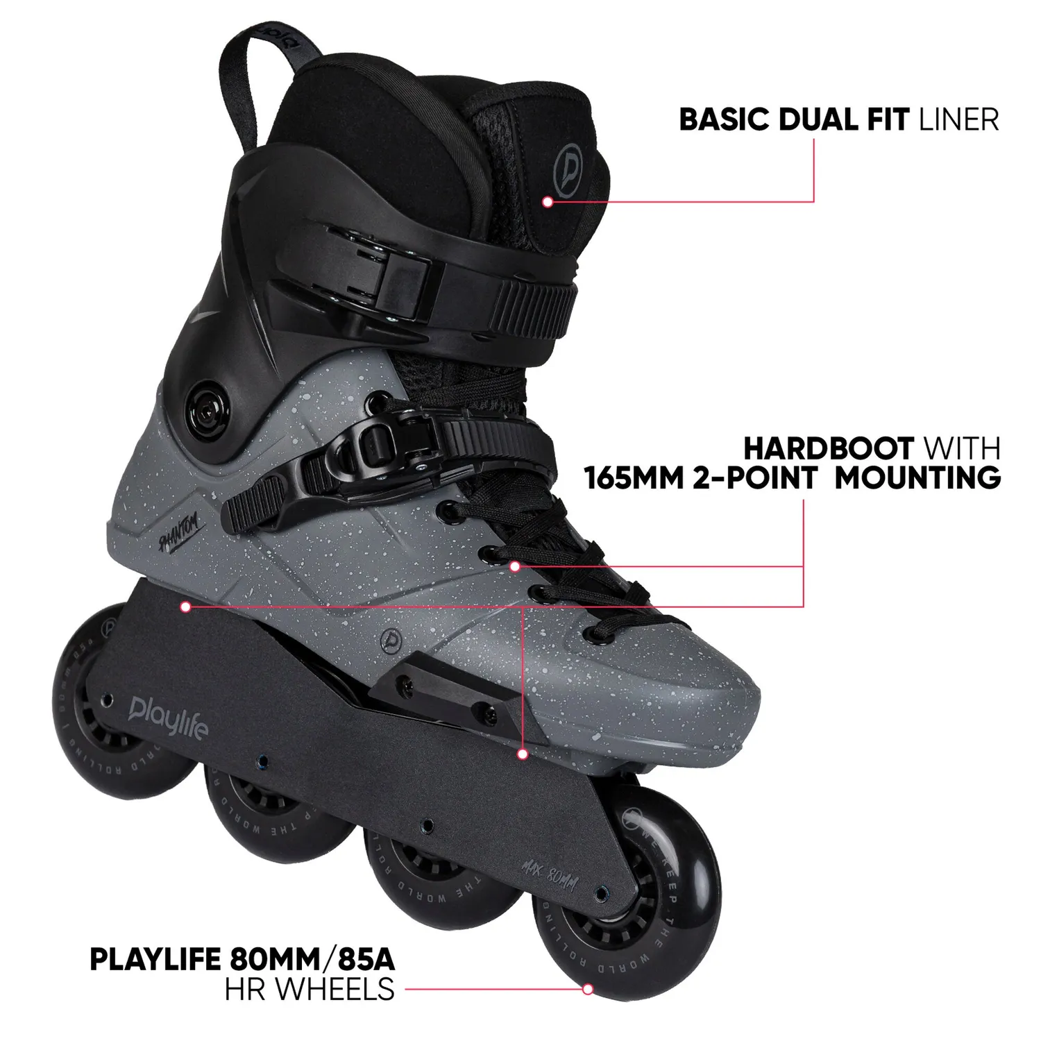 Playlife Phantom 80 rulleskøjter sort 4x80mm hardboot
