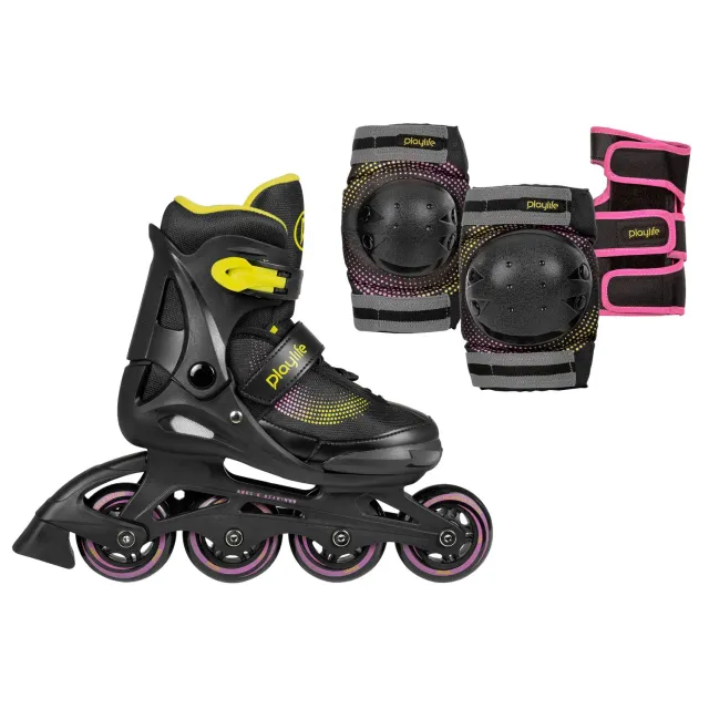 Playlife Joker Yellow Glow rulleskøjter 28-31 justerbare + beskyttelse